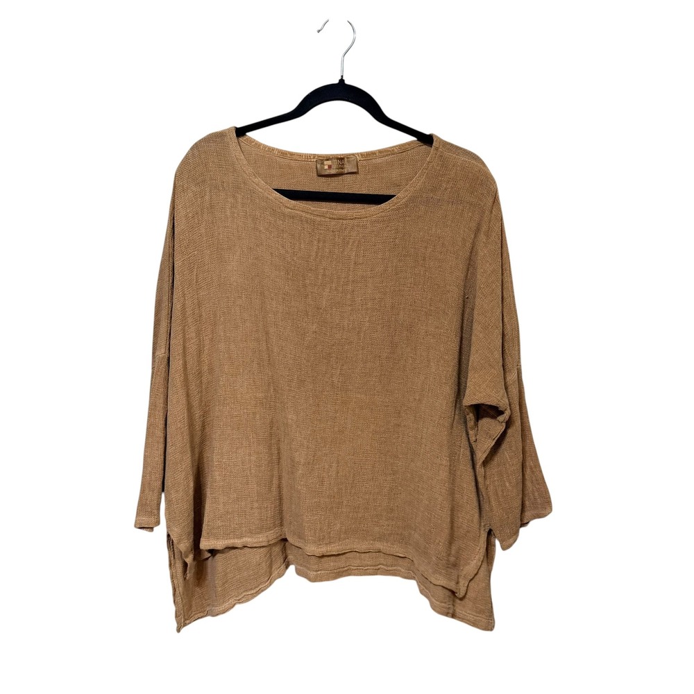 Tina Stephens Made in Italy Linen Cotton Blend Oversized Sweater Tan O/S 8394
